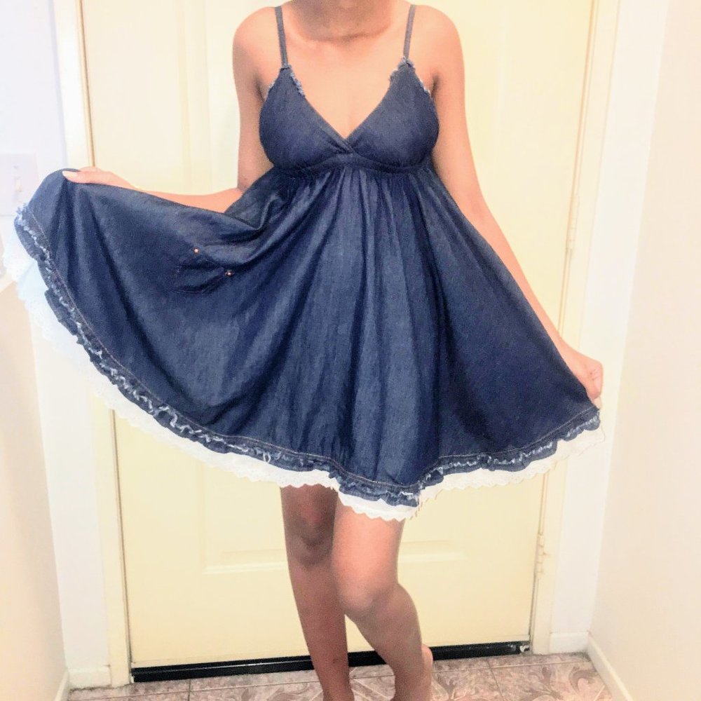 CUTE & SASSY DENIM BABYDOLL DRESS SZ XS